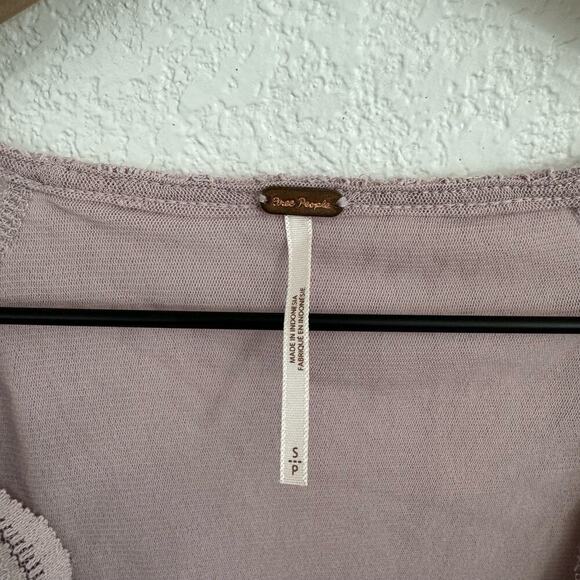 Free People Luisa Sheer Lace V-Neck Long Sleeve Babydoll Top Lavender Purple S - Picture 12 of 14
